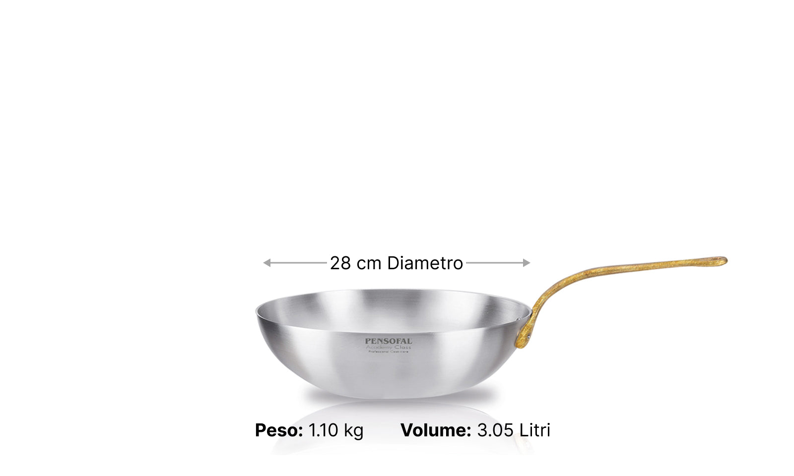 Wok saltapasta con manico in fusione di ottone