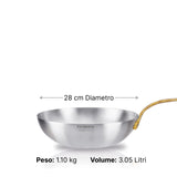 Wok saltapasta con manico in fusione di ottone